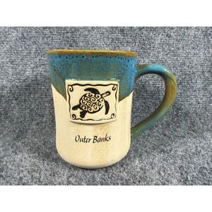 Cape Shore Outer Banks Sea Turtle Coffee Mug Blue Cream Pottery Souvenir